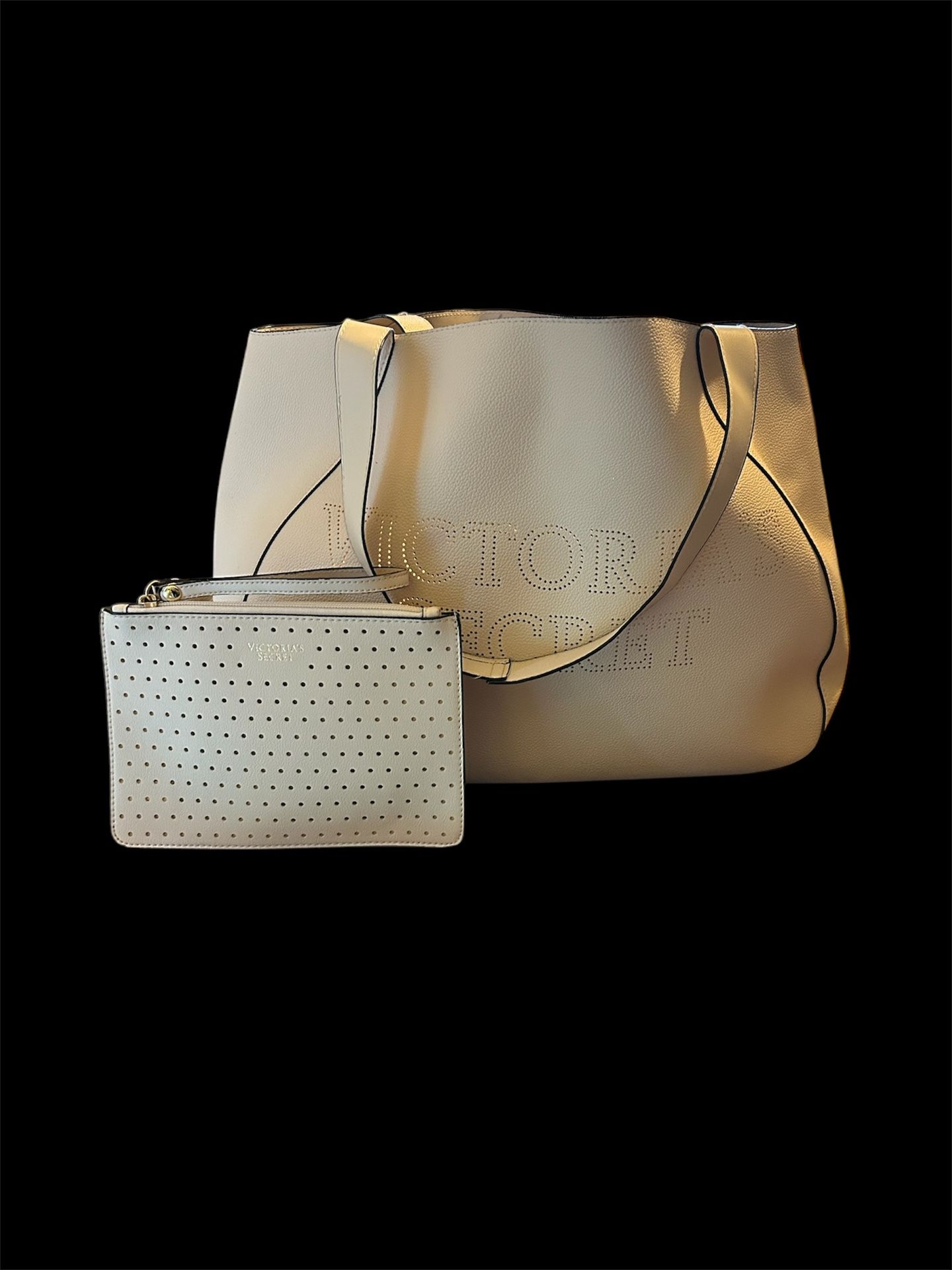 Victoria's Secret Off-White Tote Bag with Attached Wristlet