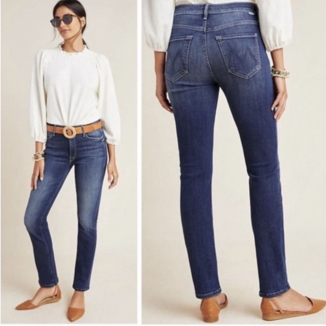 MOTHER Teaming Up Dark Wash The Mid-Rise Dazzler Straight Leg Ankle Jeans
