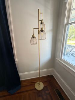 3-Light Gold Cage Floor Lamp 70in