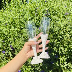 Bride Groom Wine Toast Glasses Elegant