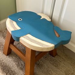 🐳 Coastal Whale Wooden Stool / Kids Step Stool – Handcrafted
