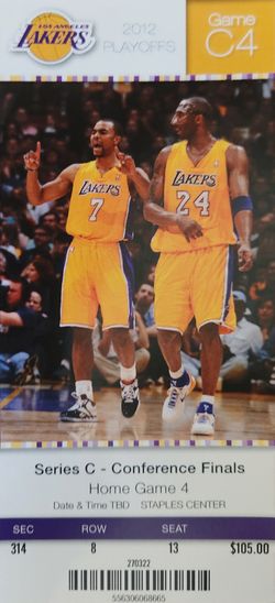 Kobe Bryant 2012 NBA Playoffs Ticket Stub - Mamba Mask