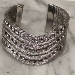Woven Metal and Rhinestone Cuff Bracelet