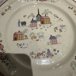 VINTAGE NEWCOR STONEWARE  DINNER PLATE 1986 Newcor Heartland Village Stoneware Dinner Plates Glossy
