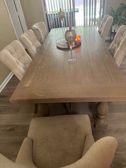 Farmhouse Wood Dining Table with 8 Chairs