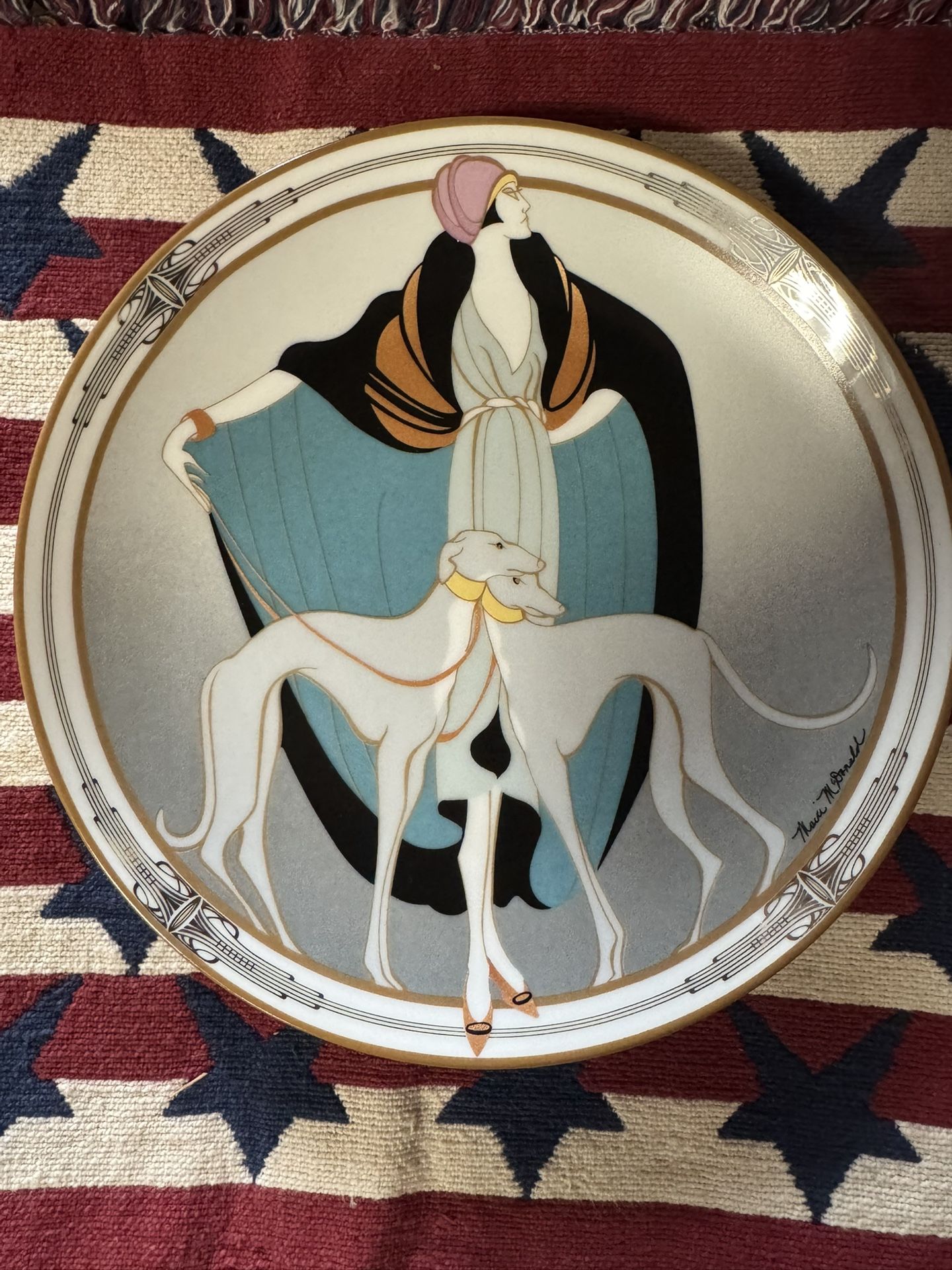 Art Deco Flapper & Greyhounds Marci McDonald W S George Collector Plate