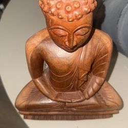 Vintage Southeast Asia Carved Wood Buddha Figure Statue 