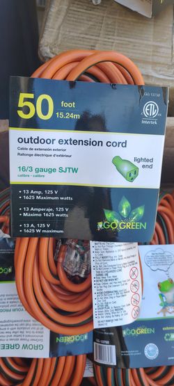 50 ft. 16/3 SJTW Outdoor Extension Cord - Orange with Lighted Green Ends..$10 each one..many available..