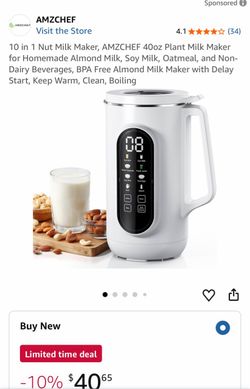 10 in 1 Nut Milk Maker, AMZCHEF 40oz Plant Milk Maker for Homemade Almond Milk, Soy Milk, Oatmeal, and Non-Dairy Beverages, BPA Free Almond Milk Maker