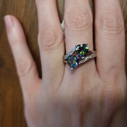 Sterling Silver Ring With Mystic Fire Topaz And CZ Gemstones.