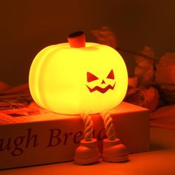 Pumpkin Night Light, Dylviw Cute LED Pumpkin Lamp with 3 Level Dimmable, Nursery Nightlight for Kids, Silicone Rechargeable Bedside Touch Lamp, Funny 