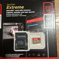 SanDisk 512GB Extreme microSDXC UHS-I Memory Card with Adapter - Up to 190MB/s, C10, U3, V30, 4K, 5K, A2, Micro SD Card - SDSQXAV-512G-GN6MA