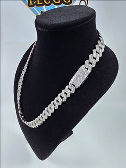 White Gold Chain Cuban Link - 15mm Fully Iced Out 4 Row Setting *Quality Piece* (Silver Color)