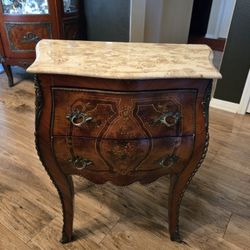 Two Elegant French Provincial Marble Top Nightstand/Accent Chest 