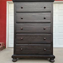 Huge Expresso Tallboy 5 Drawer Wooden Distressed Dresser 