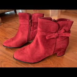 Red Suede Ankle Booties  