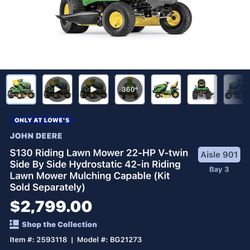 John Deere Riding Lawn Mower S130 