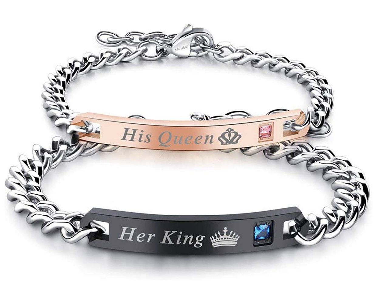 His Hers Couples Bracelets King and Queen Matching Set Anniversary Promise Gifts Stainless Steel 2pcs