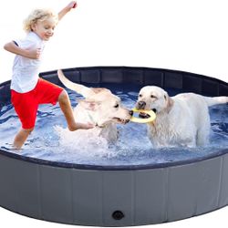 Dog Pool - Dog Pools for Large Dogs, Pet Pool Hard Plastic, Foldable Pool for Dogs Cats and Kids (63inch.D x 12inch.H, Grey)