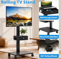 Rolling TV Stand With Drawer, Mobile Tall TV Stand On Wheels For 23-72 Inch TVs, Tilt & Height Adjustable Corner TV Stands Holds Up To 180Lbs, Portabl