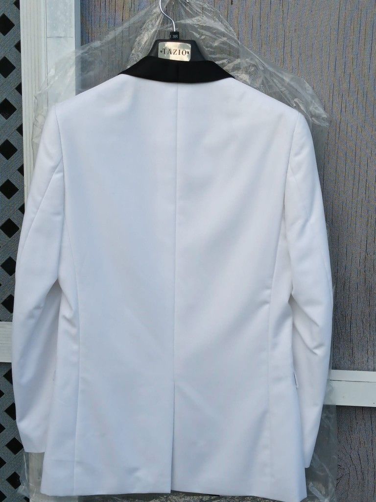 White Tux Jacket With Black Shawl Lapel