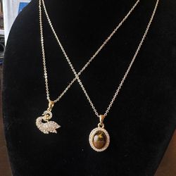 ✨ 2 14K Gold-plated Pendant Necklaces – CZ & Tiger Eye Style ✨