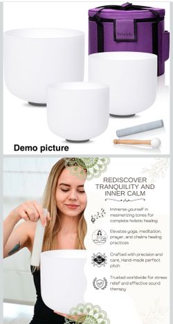 8-12 inch 432hz Quartz Crystal Singing Bowls Set of 3 White