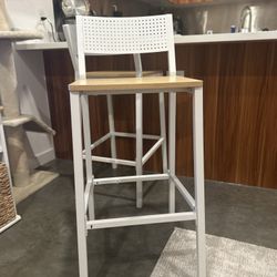 Bar Stool Set of 2, Bar Chairs for Kitchen, Dining Room, Industrial, Oak Beige and White