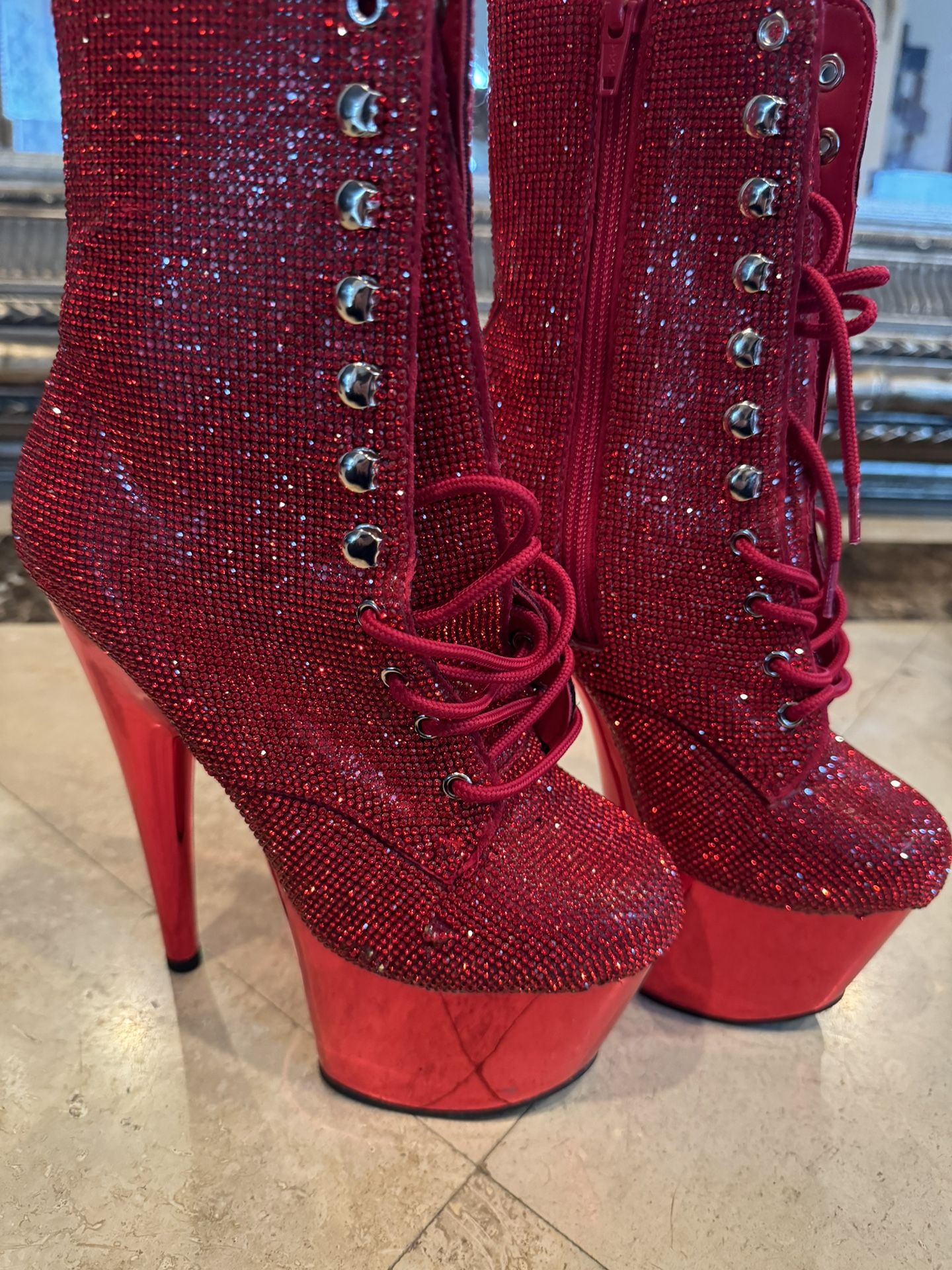 Stunning Ruby Red Pleaser Rhinestone Boots Size …