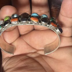 Navajo multi stone cluster cuff bracelet | Sterling silver Handmade by Emer Thompson 