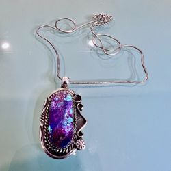 Mexico Pretty Sterling Silver Fancy Tri Color Tuquiose Pendant