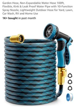 Garden Hose, Non-Expandable Water Hose 100ft, Flexible, Kink & Leak Proof Water Pipe with 10-Function Spray Nozzle, Lightweight Outdoor Hose for Yard,