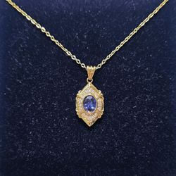 Blue Sapphire & White Sapphire Necklace