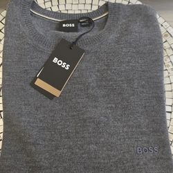 Brand New Gray Hugo Boss Knit Crew Neck Long Sleeves Men's Sweater. Size Medium