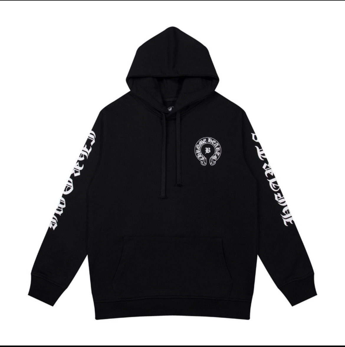 Black chrome heart hoodie with white logo