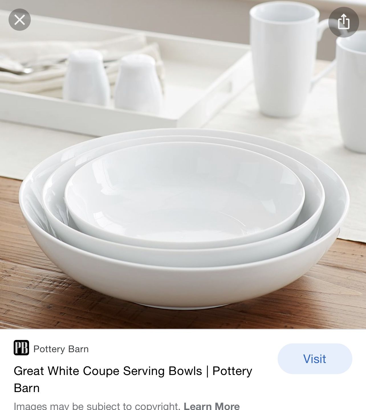 Pottery Barn Serving Bowl Set
