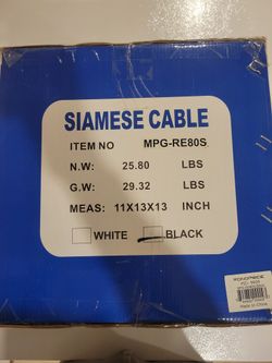 RG-59/U Siamese Coax Cable, Solid Copper Core, 18 AWG, 500ft CCTV Cable