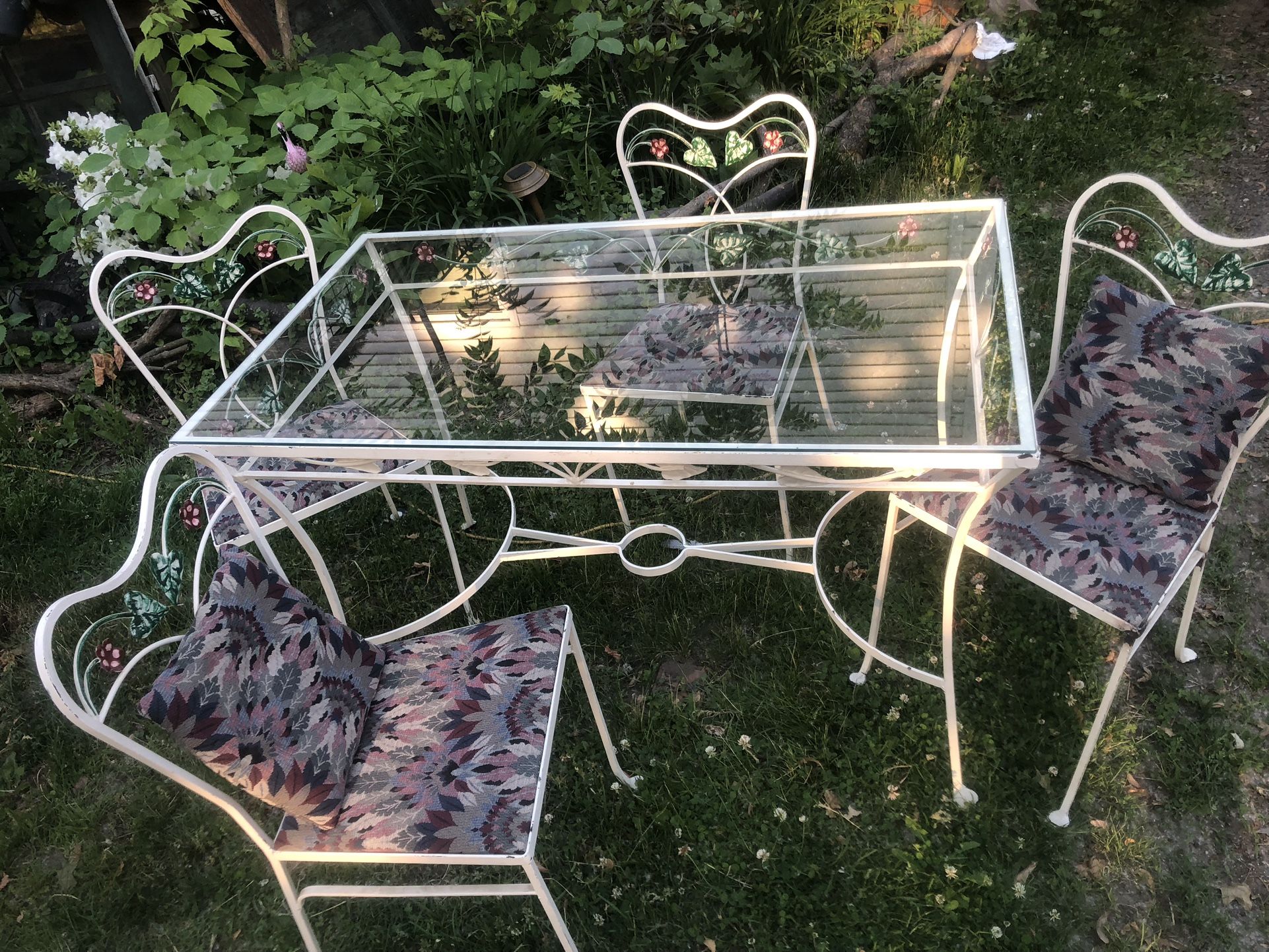 Antique Wrought Iron Dining Table &4 Chairs