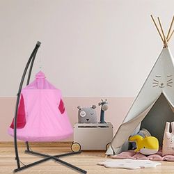  X-Shaped Hanging Tree Tent w/Swing Chair,Hammock Chair Stand Canopy w/Steel Frame,Indoor Outdoor Egg Basket Patio Seat w/Adjustable Solid Stand,Bedro