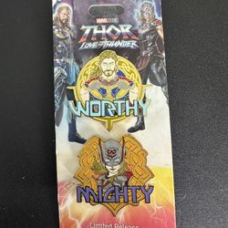 Disney Parks Marvel Thor Love And Thunder Worthy/Mighty Pin   LTD RLS Set of 2