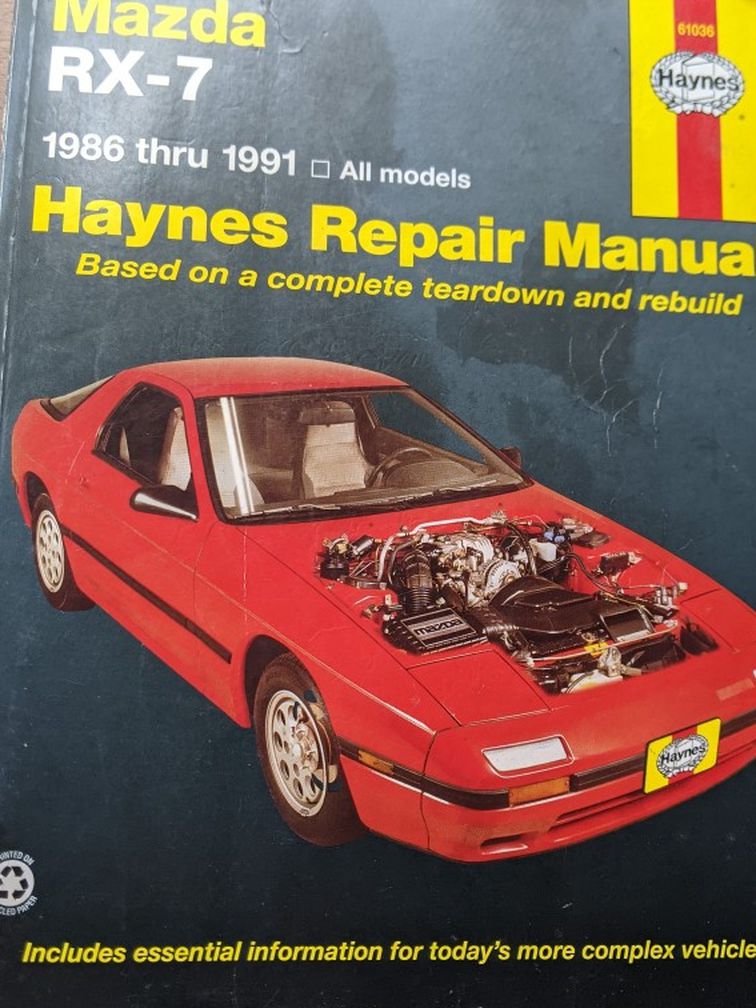 Mazda RX7 FC Haynes Repair Manual for 1986-1991 Mazda RX-7 - Shop Service Garage Book