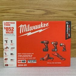 Milwaukee 2694-25 M18 18V Lithium-Ion Cordless 5 Tool Combo Kit