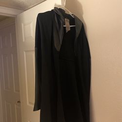 Long Black Sweater, With Leather Hood, And Arms