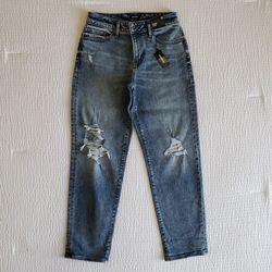 NWT! EXPRESS Women's Boyfriend Mid Rise Ripped Stretchy Jeans (4R/27) Acid Wash