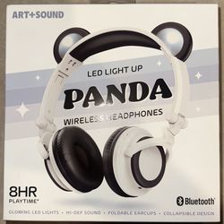 ART+SOUND LED Light Up Panda Bluetooth Wireless / Wired Headphones: Adjustable, Built-In Mic
