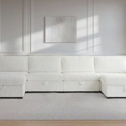 168" Striped Faux Fur Fabric Fluffy Modular Sectional Sofa