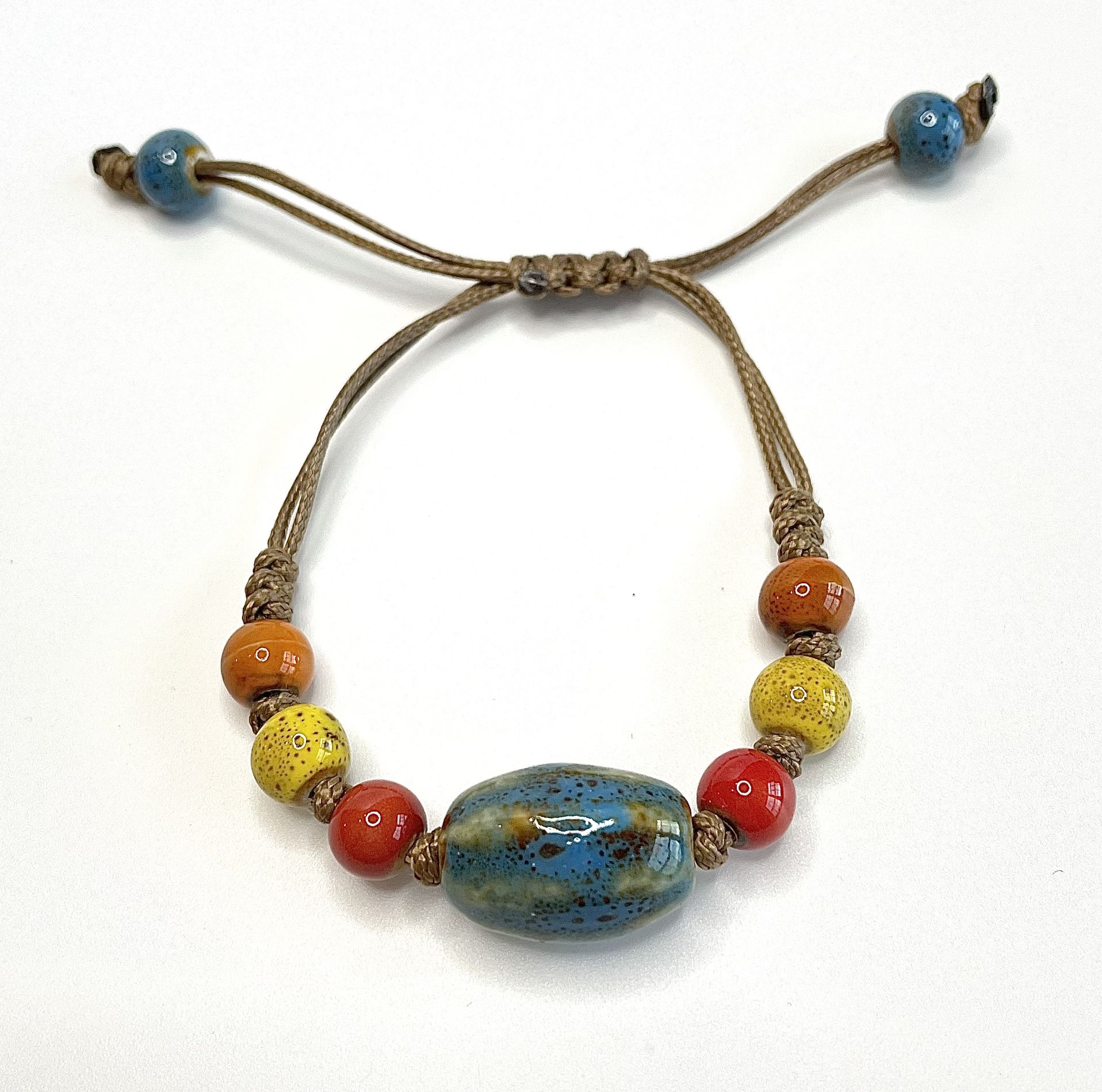 Colorful bead bracelet tropical bohemian knotted cord unisex