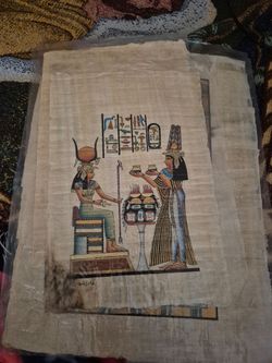 Egyptian Papyrus Painting with Hieroglyphics