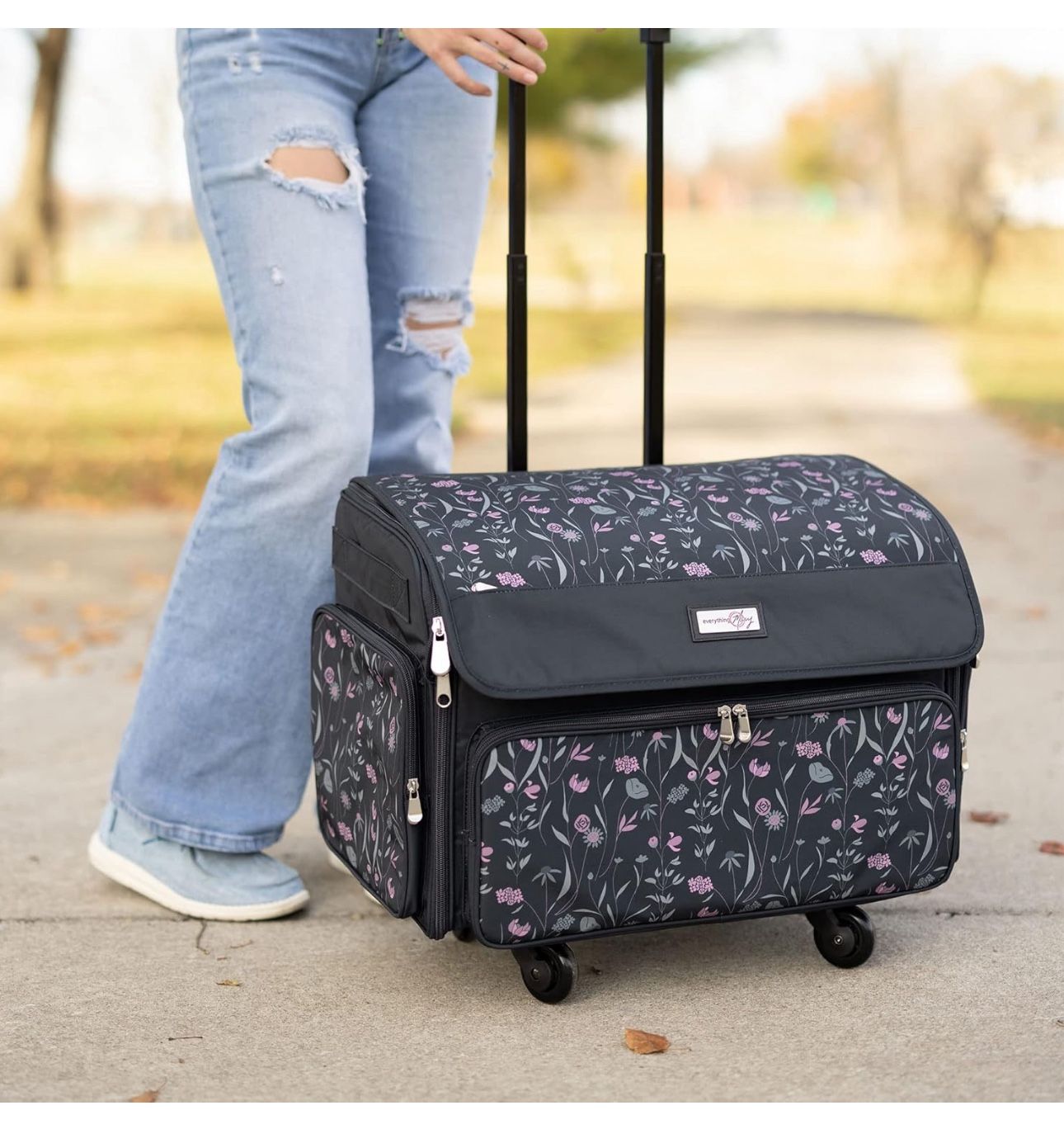 ONLY $65: Everything Mary 4 Wheels Collapsible Deluxe Sewing Machine Storage Case, Black