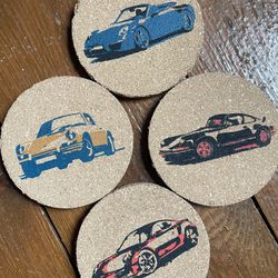 Sports Car Cork Coasters Coaster Drink Cork Mats Artistic Designs, Set of 4